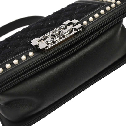 Boy Chanel Black Tweed Lambskin Small Chain Shoulder Bag
