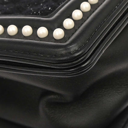 Boy Chanel Black Tweed Lambskin Small Chain Shoulder Bag