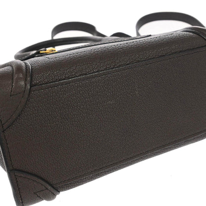 Celine Dark Brown Leather Nano Luggage Shoulder Tote Bag