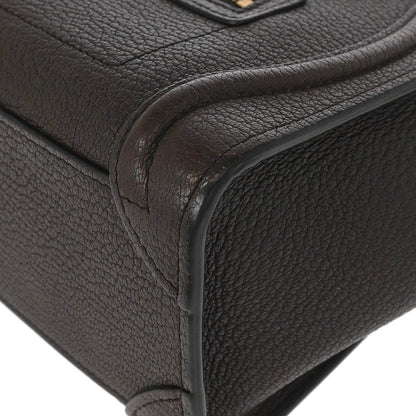 Celine Dark Brown Leather Nano Luggage Shoulder Tote Bag