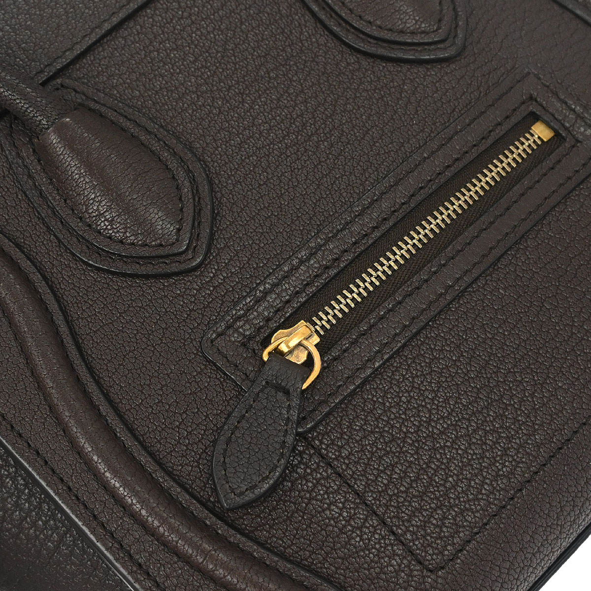 Celine Dark Brown Leather Nano Luggage Shoulder Tote Bag