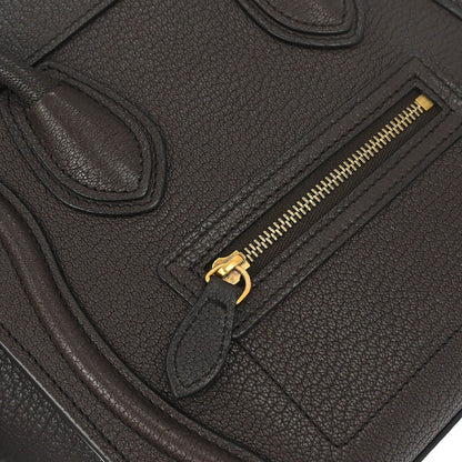 Celine Dark Brown Leather Nano Luggage Shoulder Tote Bag