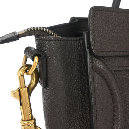 Celine Dark Brown Leather Nano Luggage Shoulder Tote Bag