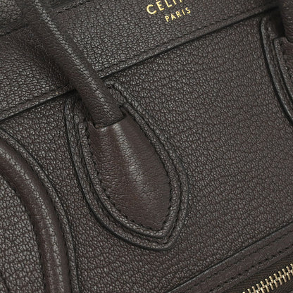 Celine Dark Brown Leather Nano Luggage Shoulder Tote Bag