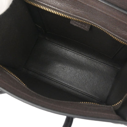Celine Dark Brown Leather Nano Luggage Shoulder Tote Bag