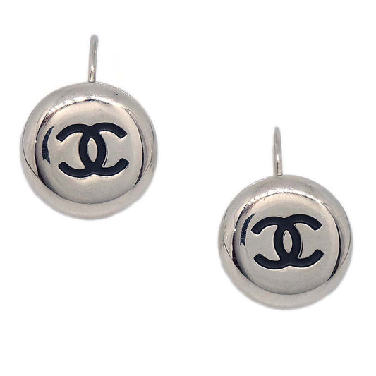 Chanel Button Pierced Earrings Silver 97A