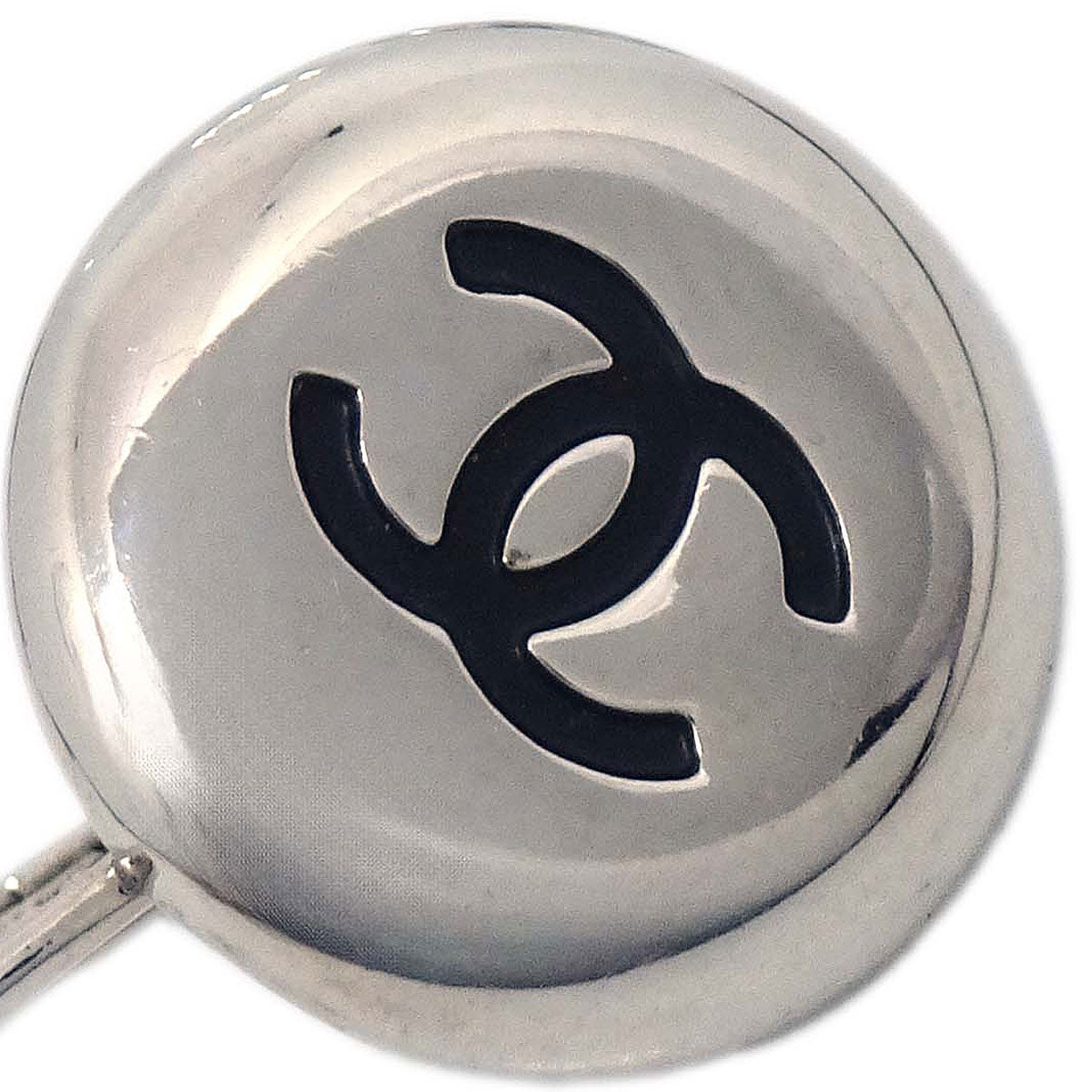 Chanel Button Pierced Earrings Silver 97A