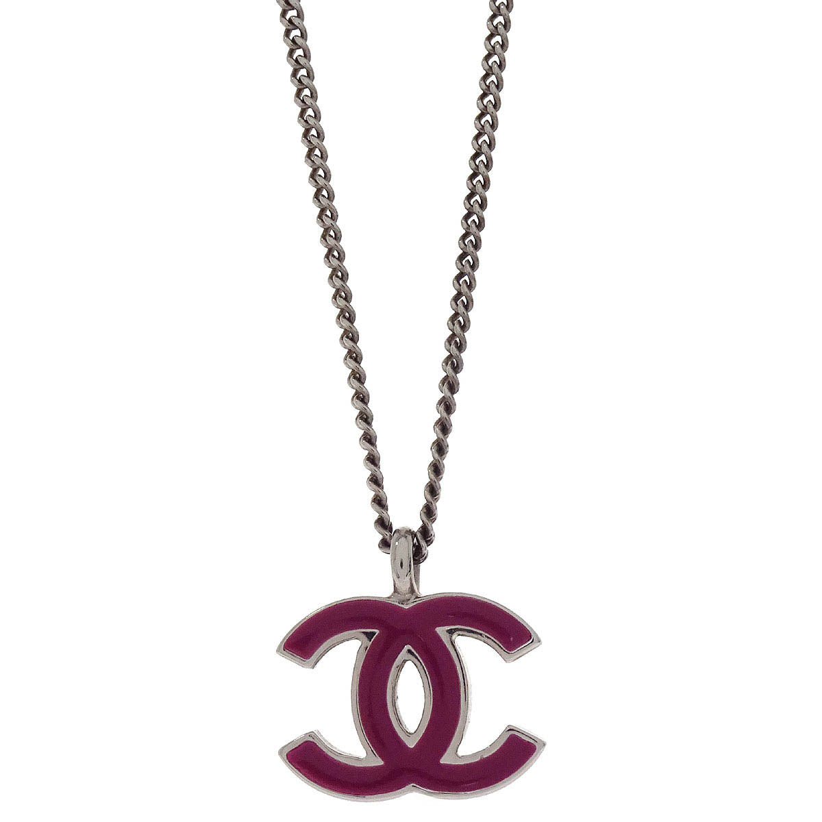 Chanel CC Chain Necklace Silver Pink 02C