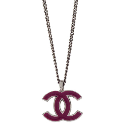 Chanel CC Chain Necklace Silver Pink 02C