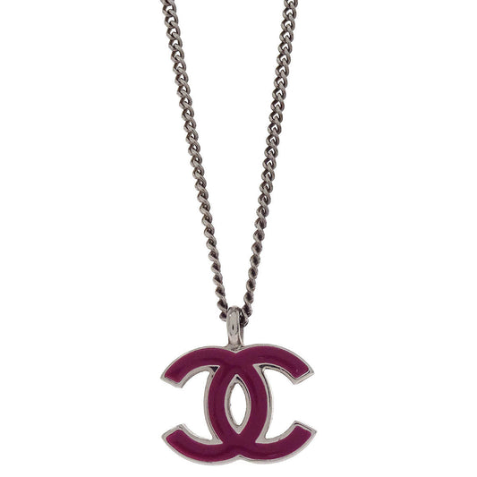 Chanel CC Chain Necklace Silver Pink 02C