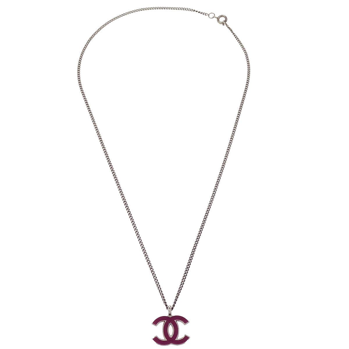 Chanel CC Chain Necklace Silver Pink 02C
