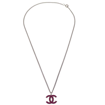 Chanel CC Chain Necklace Silver Pink 02C