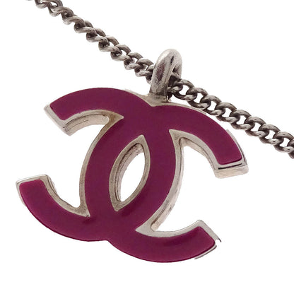 Chanel CC Chain Necklace Silver Pink 02C