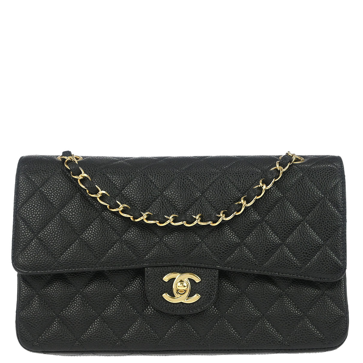 Chanel Black Caviar Skin Medium Classic Double Flap Shoulder Bag