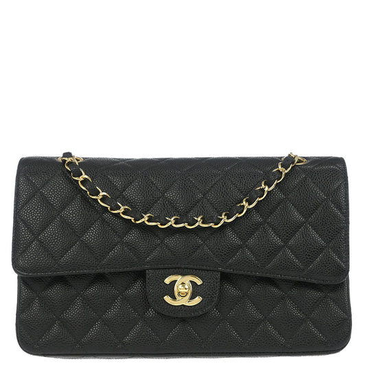 Chanel Black Caviar Skin Medium Classic Double Flap Shoulder Bag