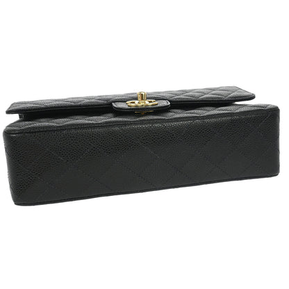 Chanel Black Caviar Skin Medium Classic Double Flap Shoulder Bag