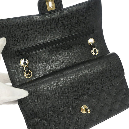 Chanel Black Caviar Skin Medium Classic Double Flap Shoulder Bag