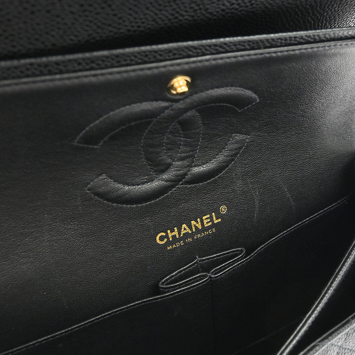 Chanel Black Caviar Skin Medium Classic Double Flap Shoulder Bag