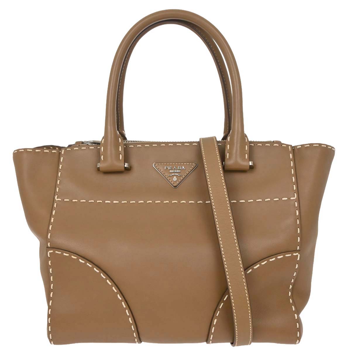Prada Brown Calfskin Small Twin Pocket City Tote 2way Shoulder Handbag