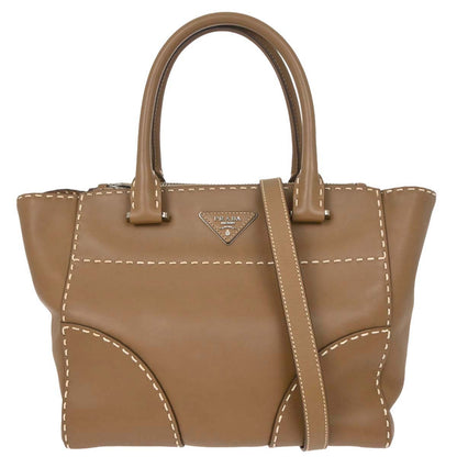 Prada Brown Calfskin Small Twin Pocket City Tote 2way Shoulder Handbag