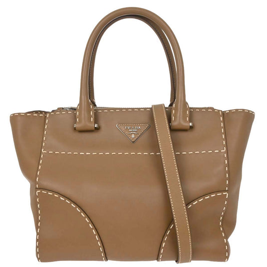 Prada Brown Calfskin Small Twin Pocket City Tote 2way Shoulder Handbag