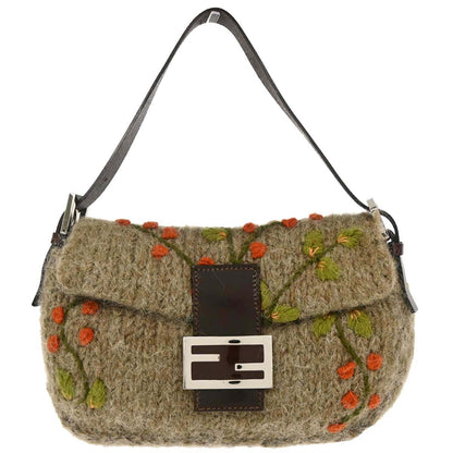Fendi Brown Wool Baguette Handbag