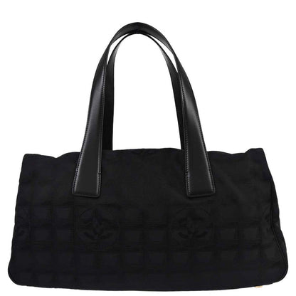 Chanel Black Jacquard Nylon Travel Line Tote Handbag