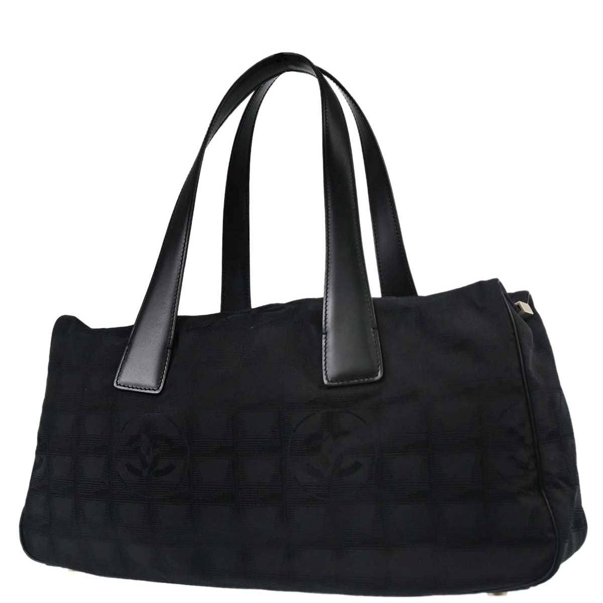 Chanel Black Jacquard Nylon Travel Line Tote Handbag