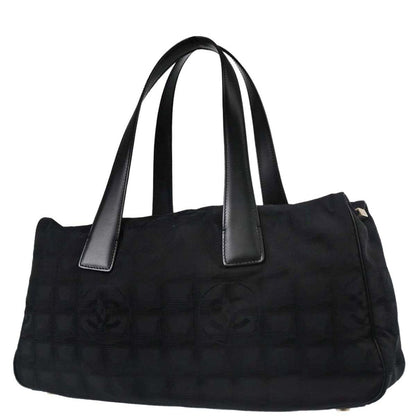 Chanel Black Jacquard Nylon Travel Line Tote Handbag