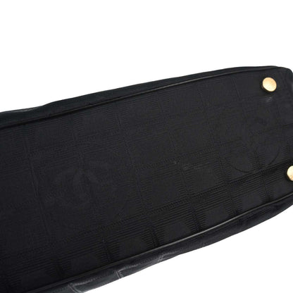 Chanel Black Jacquard Nylon Travel Line Tote Handbag