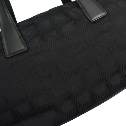 Chanel Black Jacquard Nylon Travel Line Tote Handbag