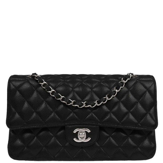 Chanel Black Caviar Skin Medium Classic Double Flap Shoulder Bag