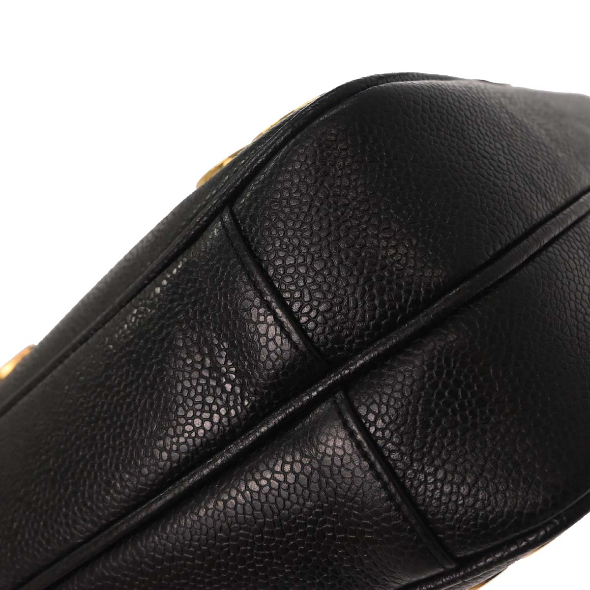 Chanel 1991-1994 Black Caviar Skin Triple CC Shoulder Tote Bag