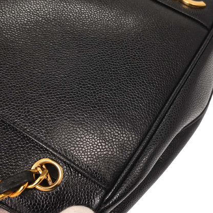 Chanel 1991-1994 Black Caviar Skin Triple CC Shoulder Tote Bag