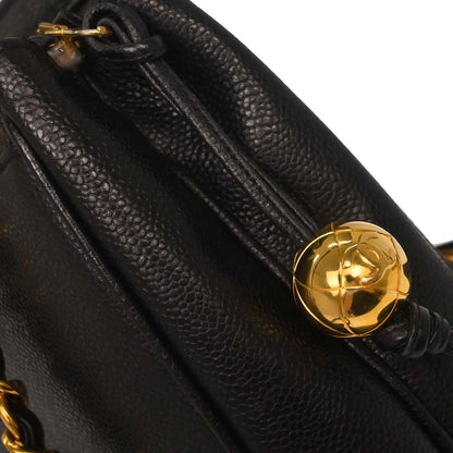 Chanel 1991-1994 Black Caviar Skin Triple CC Shoulder Tote Bag