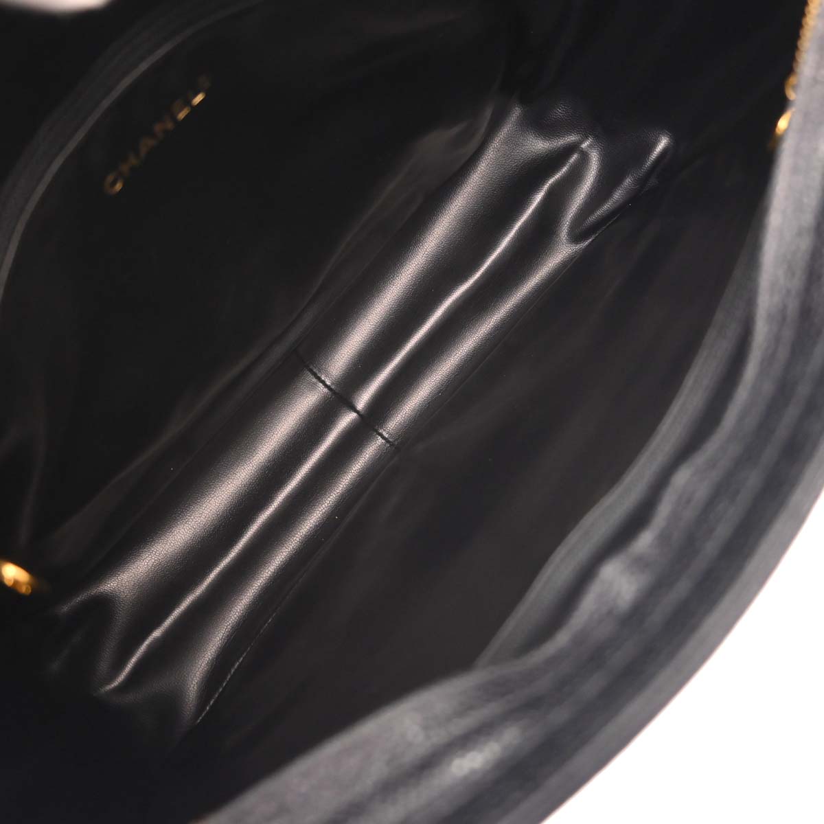 Chanel 1991-1994 Black Caviar Skin Triple CC Shoulder Tote Bag