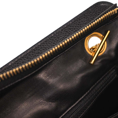 Chanel 1991-1994 Black Caviar Skin Triple CC Shoulder Tote Bag