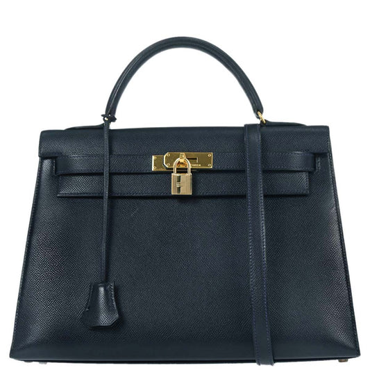 Hermes Blue Indigo Courchevel Kelly 32 Sellier 2way Shoulder Handbag