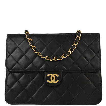 Chanel Black Lambskin Pushlock Small Half Flap Shoulder Bag