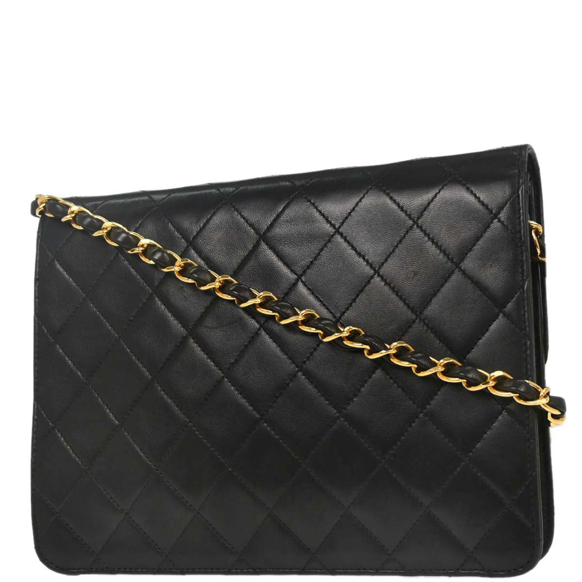 Chanel Black Lambskin Pushlock Small Half Flap Shoulder Bag