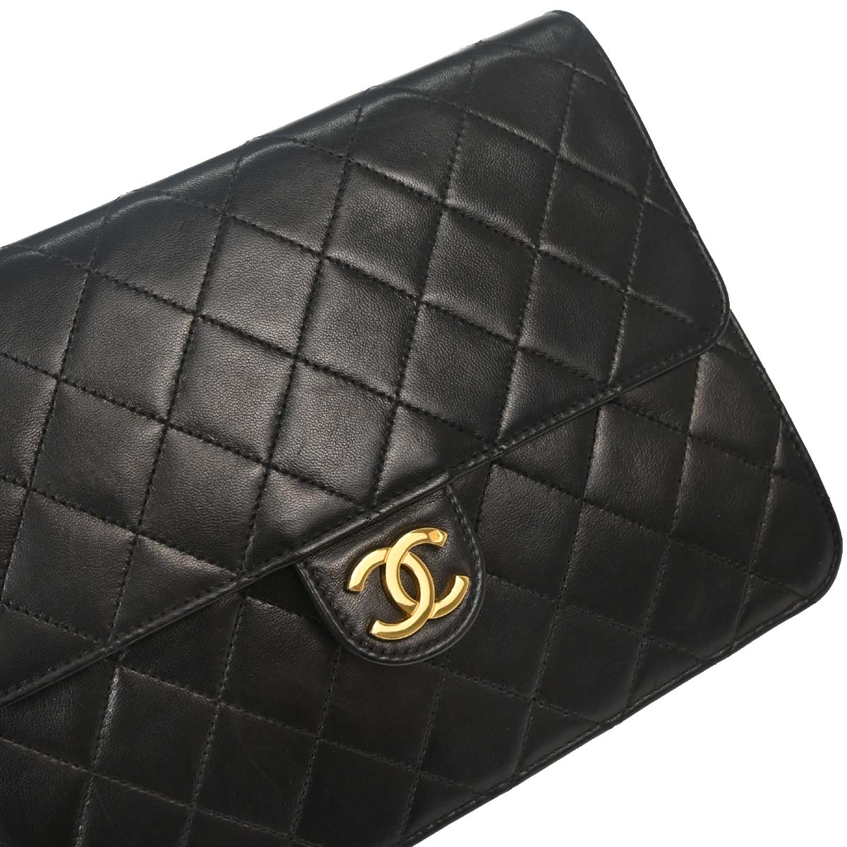Chanel Black Lambskin Pushlock Small Half Flap Shoulder Bag