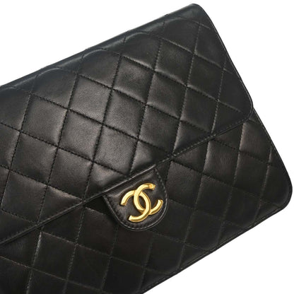 Chanel Black Lambskin Pushlock Small Half Flap Shoulder Bag