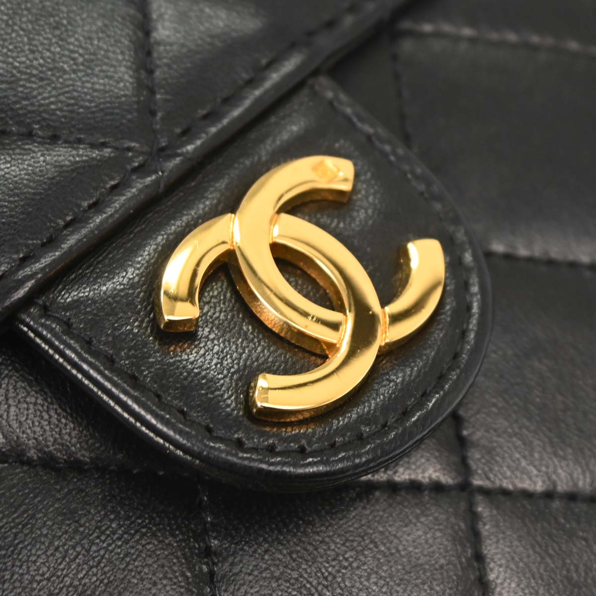 Chanel Black Lambskin Pushlock Small Half Flap Shoulder Bag