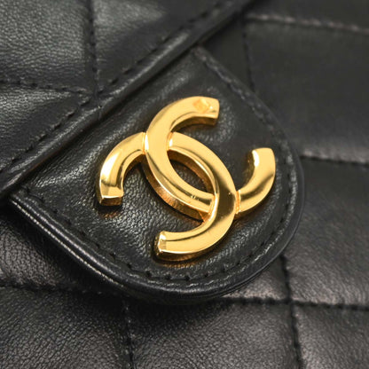Chanel Black Lambskin Pushlock Small Half Flap Shoulder Bag