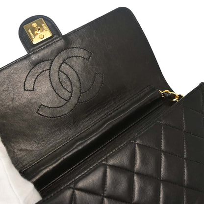 Chanel Black Lambskin Pushlock Small Half Flap Shoulder Bag