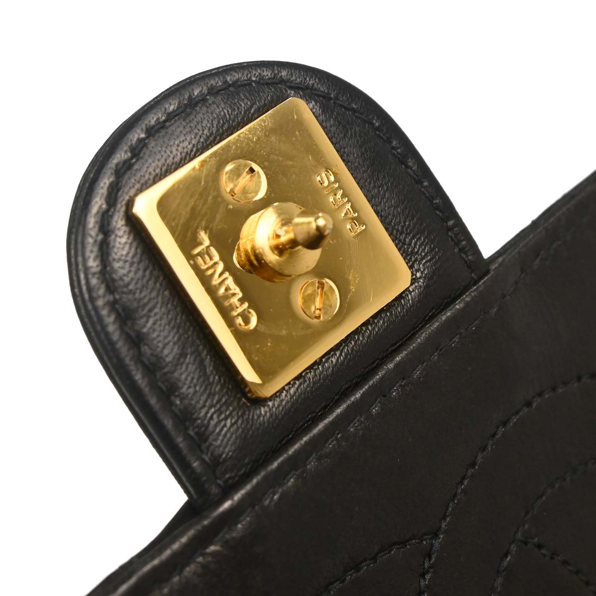 Chanel Black Lambskin Pushlock Small Half Flap Shoulder Bag