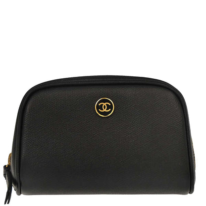 Chanel 2003-2004 Black Leather Coco Button Multi Pouch