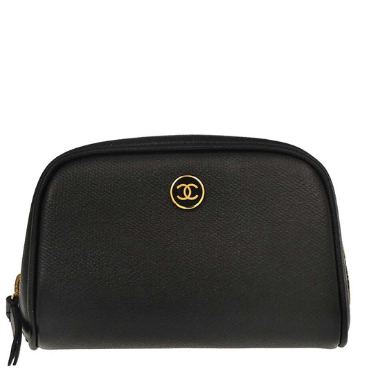 Chanel 2003-2004 Black Leather Coco Button Multi Pouch