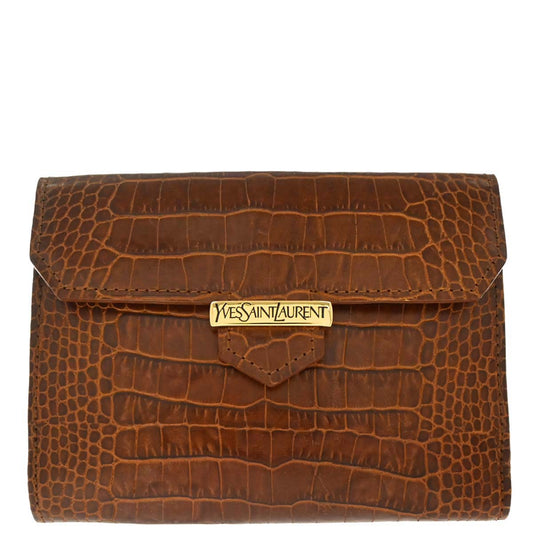 Yves Saint Laurent Brown Embossed Leather Wallet