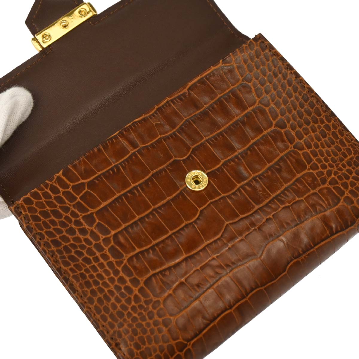 Yves Saint Laurent Brown Embossed Leather Wallet